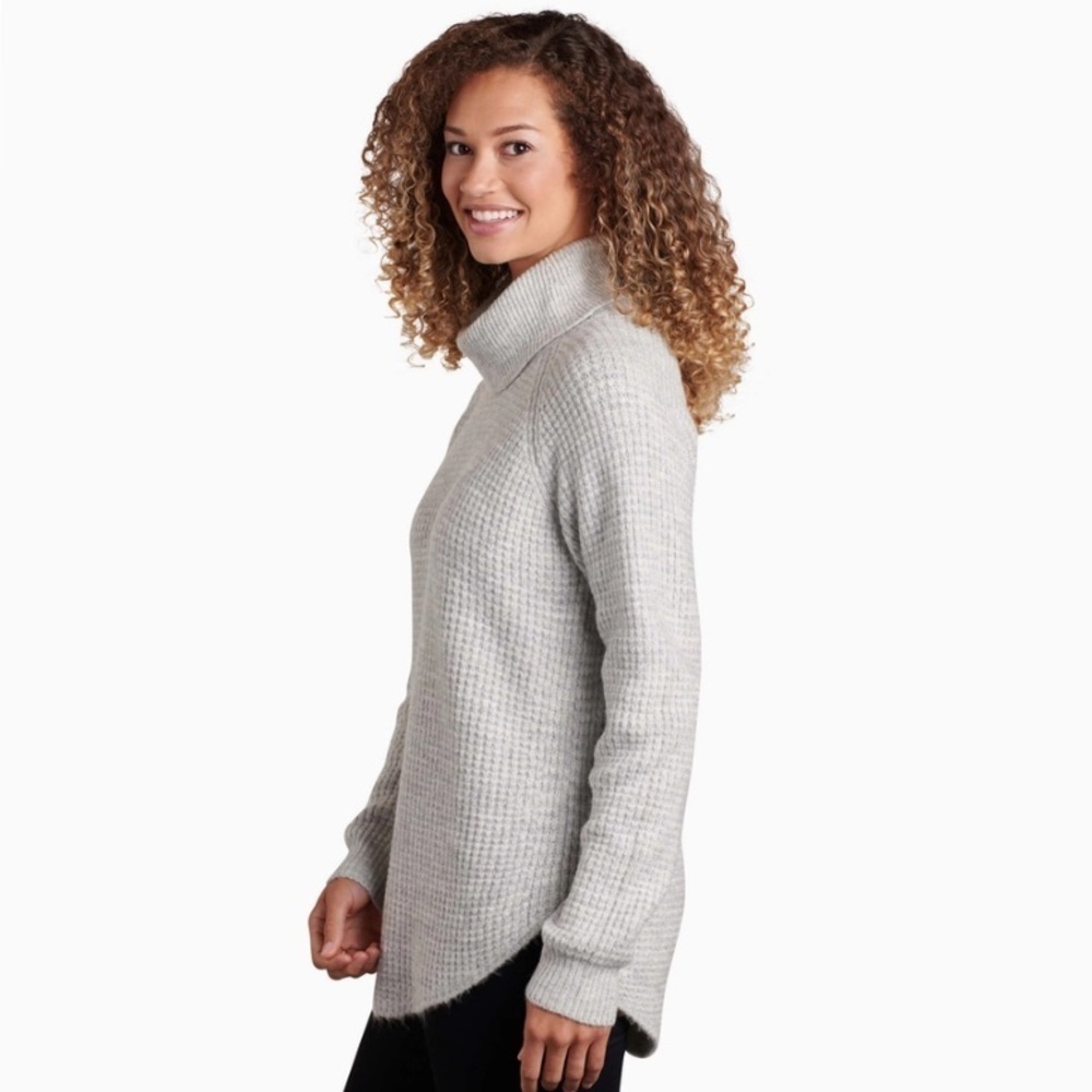 Kuhl Women’s Sienna Sweater XL Heather Gray Turtle Cowl Neck Waffle Texture